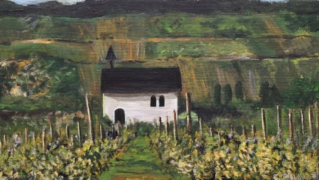 Painting of the Jakobskapelle (St. James' Chapel), Osterspai, Germany by Caroline Taunt | &copy; Caroline Taunt