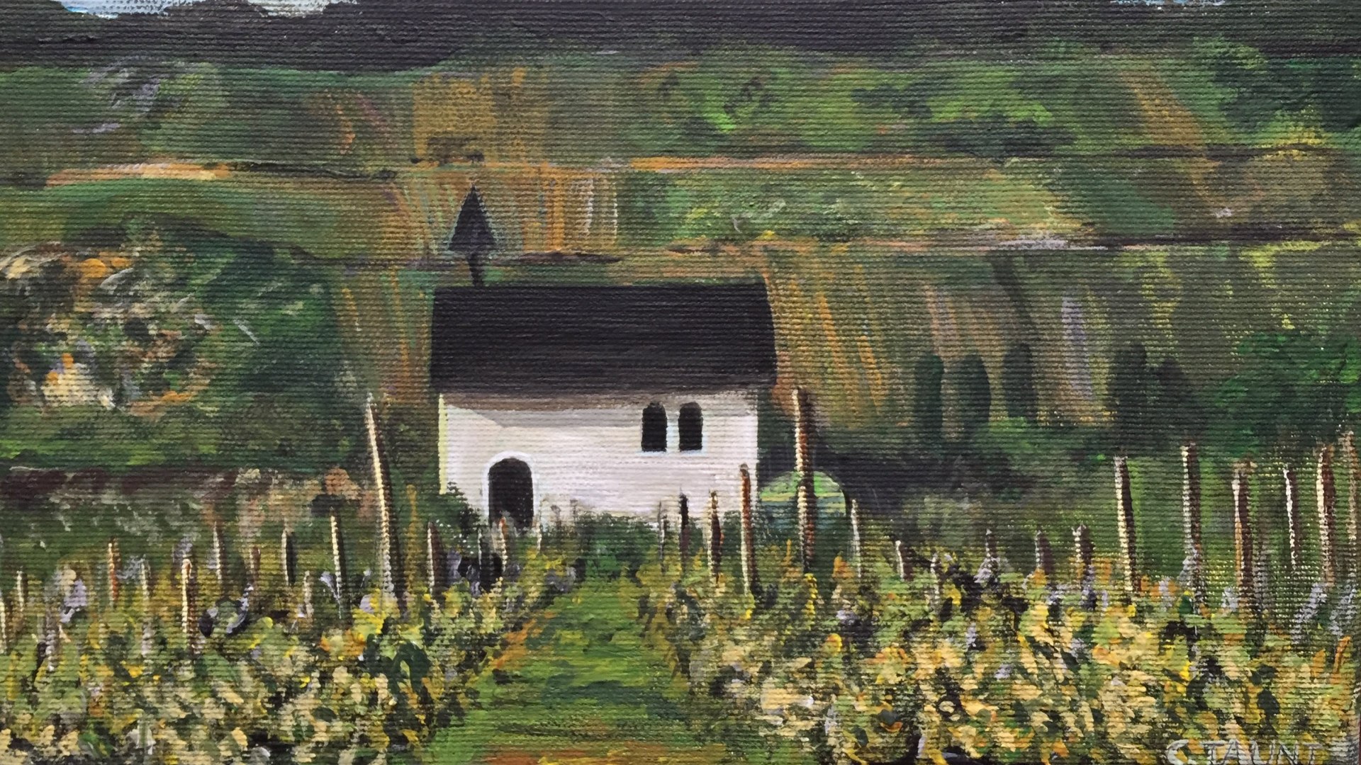 Painting of the Jakobskapelle (St. James' Chapel), Osterspai, Germany by Caroline Taunt | © Caroline Taunt Painting of the Jakobskapelle (St. James' Chapel), Osterspai, Germany by Caroline Taunt | © Caroline Taunt